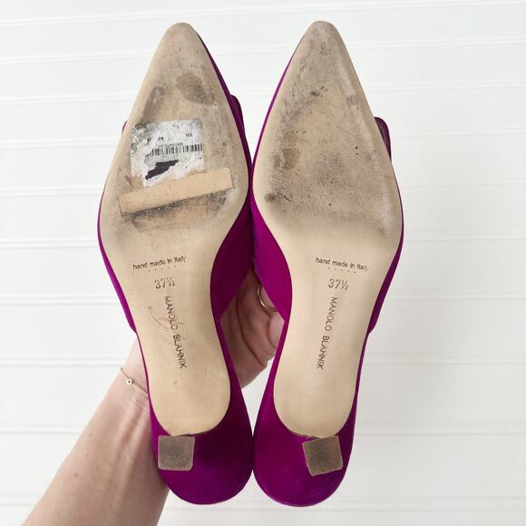 Manolo Blahnik Maysale 50 Purple Jewel Velvet Buckle Mules Pointed Toe Size 37.5 - Picture 5 of 7